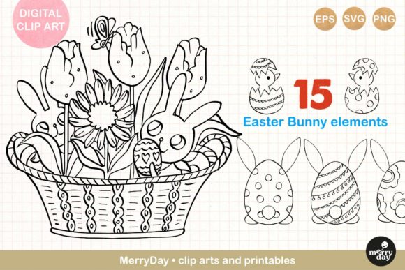 15 Decorative Easter Bunny Line Art