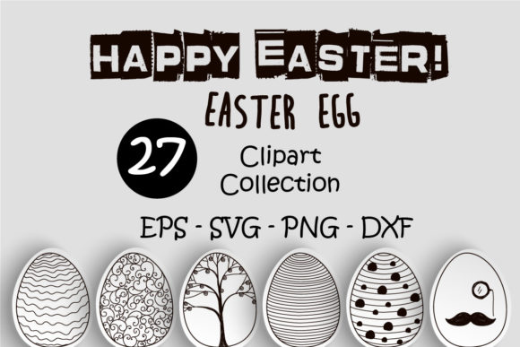 27 Doodle Easter Eggs Clipart Collection