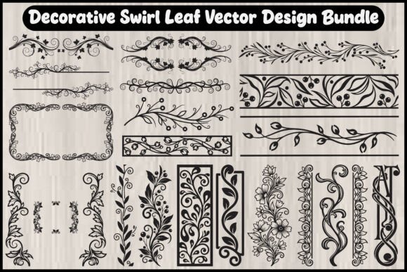 Decorative Swirl Leaf Vector Design Bundle: Graphics & Illustrations