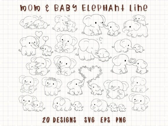 Elephant SVG Mom Baby Elephant Doodle: Graphics & Illustrations