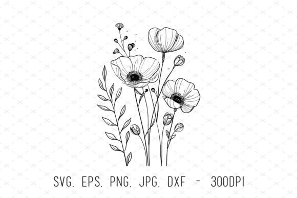 Flowers and Leaves Floral Line Art Svg