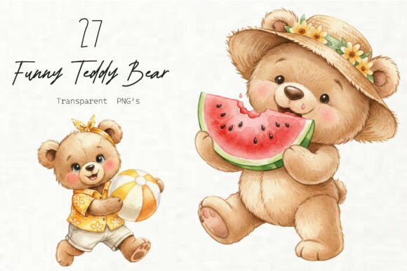 Funny Summer Teddy Bear Clipart Graphics