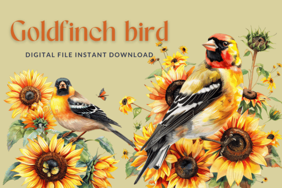 Goldfinch Sunflowers Watercolor Clipart: Graphics with a Warm Glow