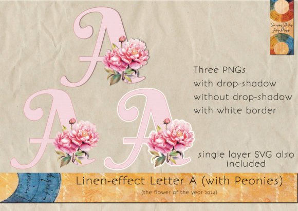 Linen-effect Decorative A with Peonies: Graphics for Elegant Branding
