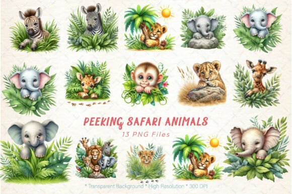 Peeking Safari Animals Clipart Bundle: Graphics & Illustrations for Creative Projects