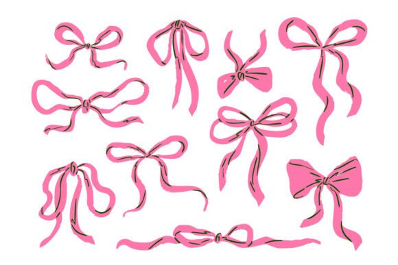 Pink Ribbon Bow Doodle Set Decorative Graphics