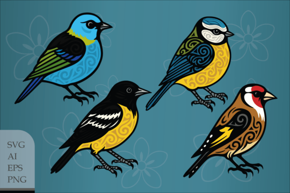 Set of Decorative Birds Graphics and Illustrations