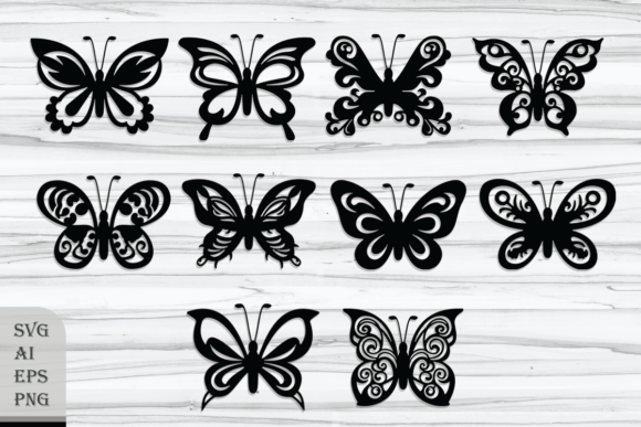 Set of Decorative Butterfly Silhouettes: Graphics & Illustrations for Branding
