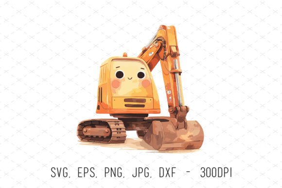 Watercolor Baby Shower Excavator Clipart
