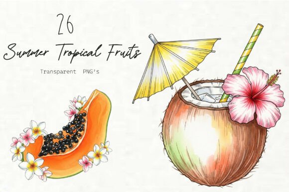 Watercolor Summer Tropical Fruits Clipart: Graphics for Local Business Branding